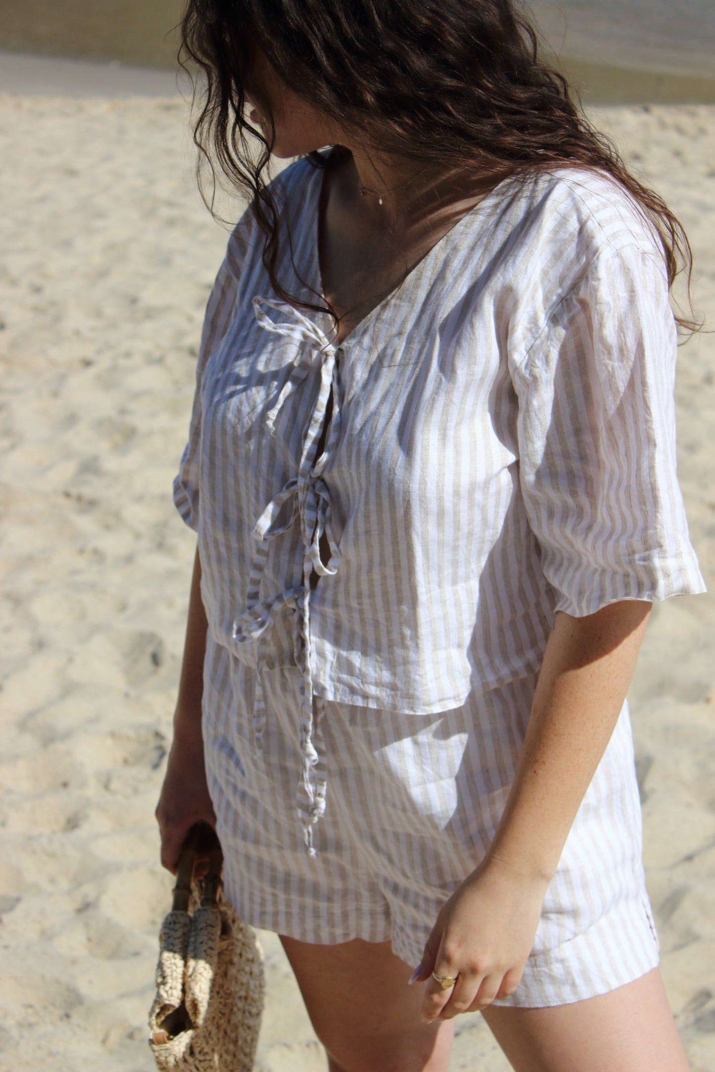Libby Shorts in Beige Stripe