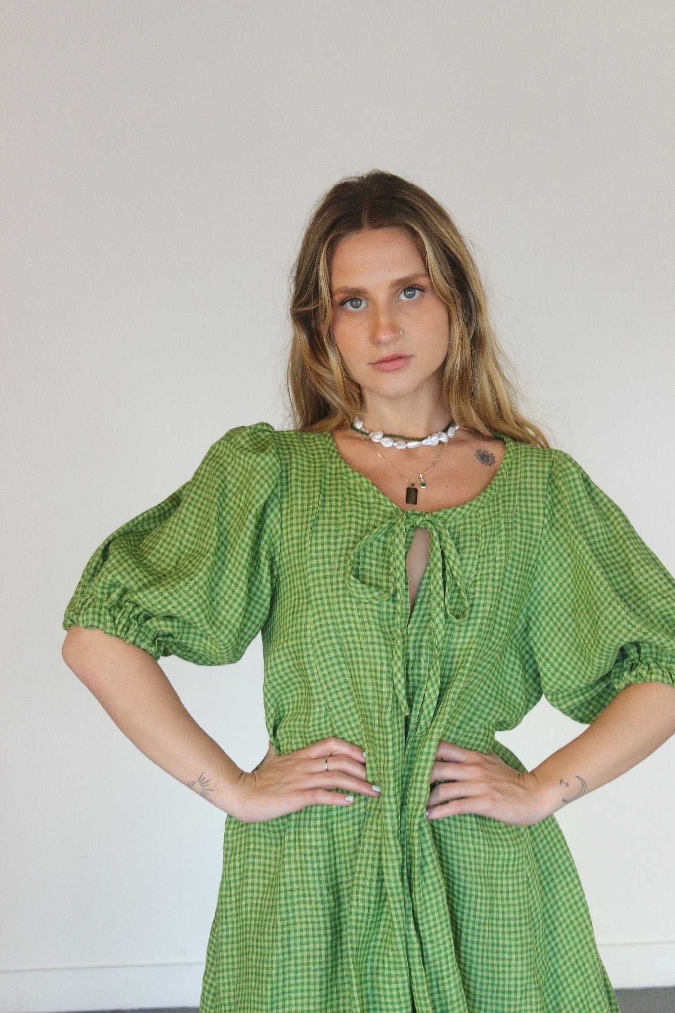 SAMPLE Palma Mini Dress in Green Gingham (2XL)