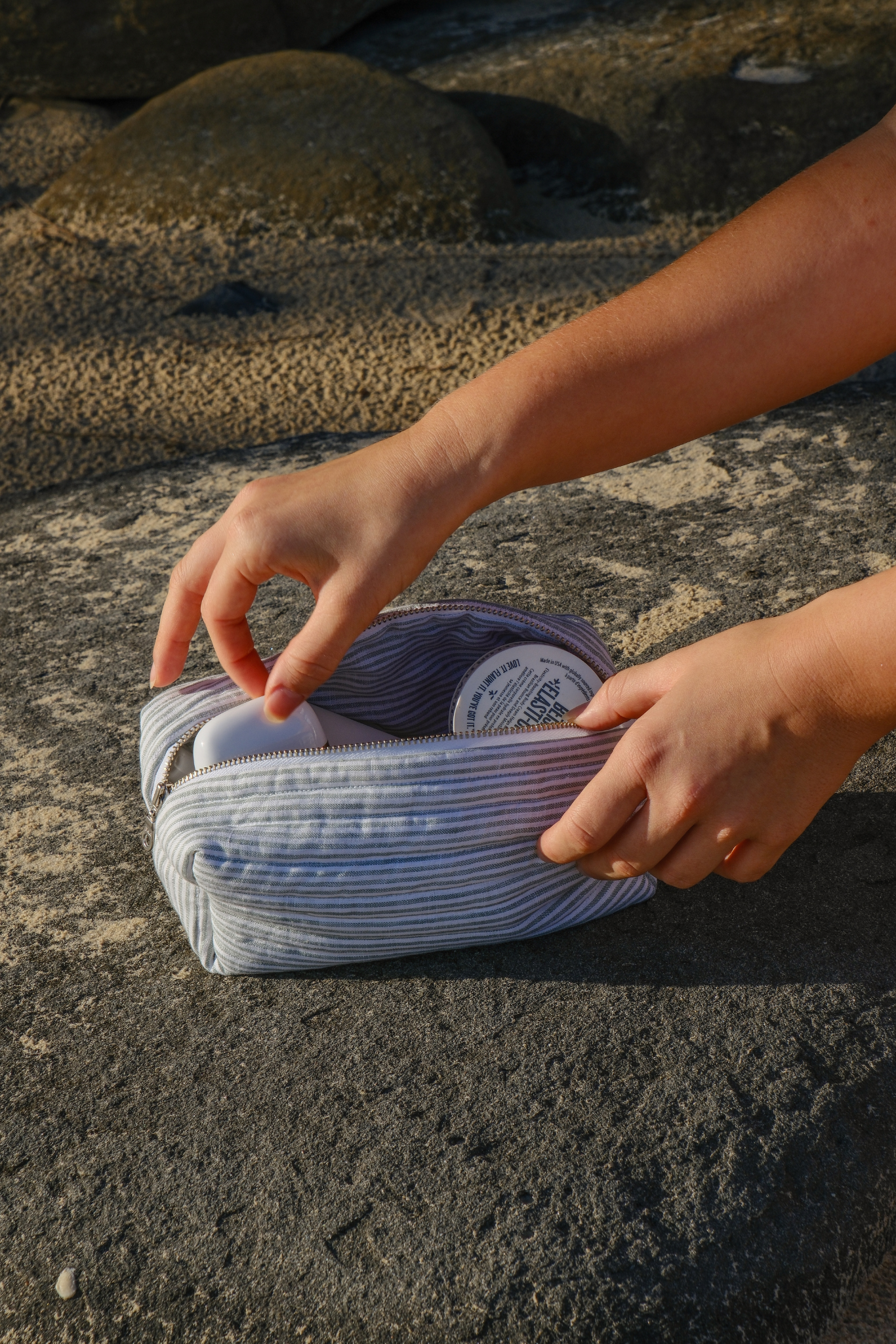 Mint Stripe Cosmetic Bag