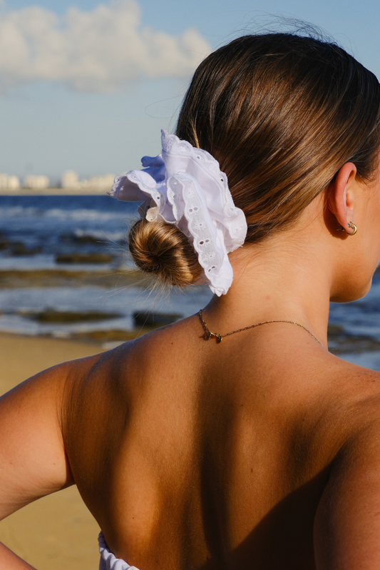 White Lace Linen Scrunchie