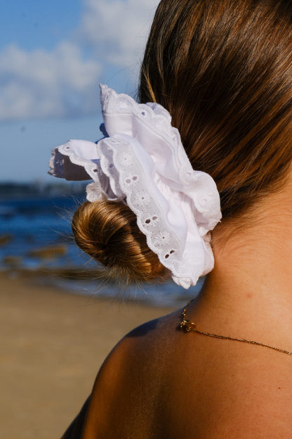 White Lace Linen Scrunchie