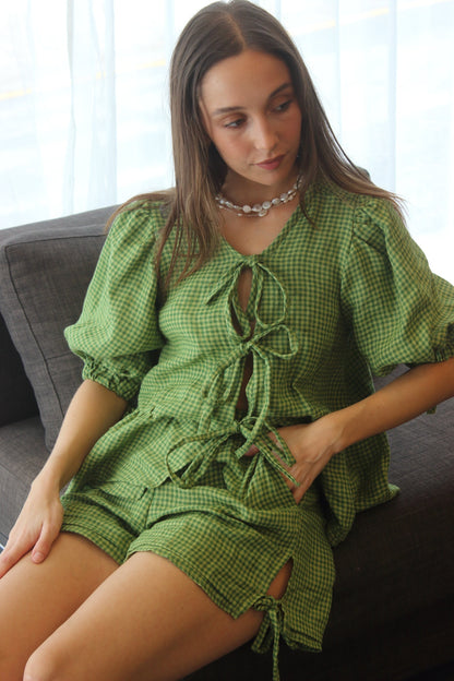 Gabbie Blouse in Green Gingham