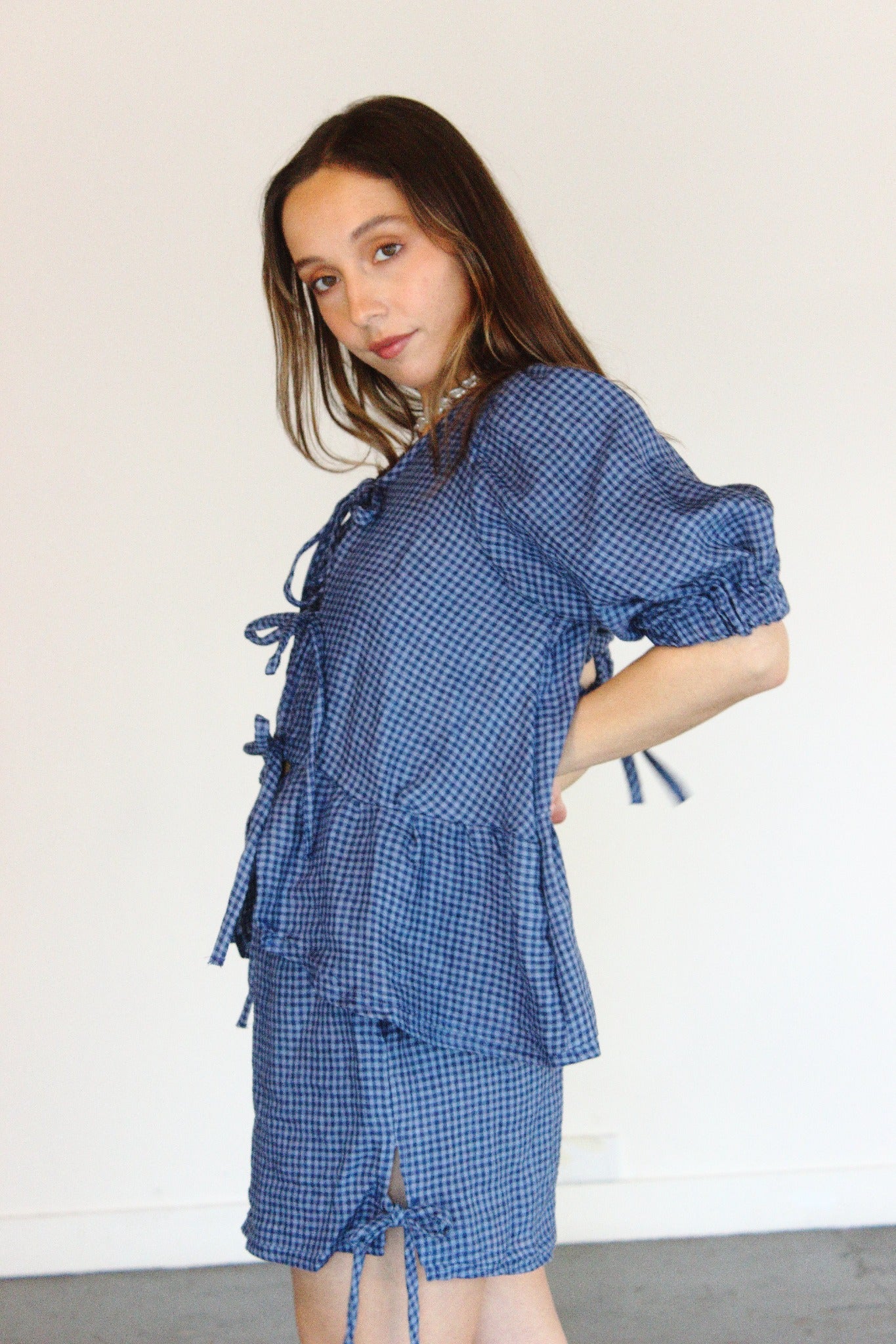 Gabbie Blouse in Blue Gingham