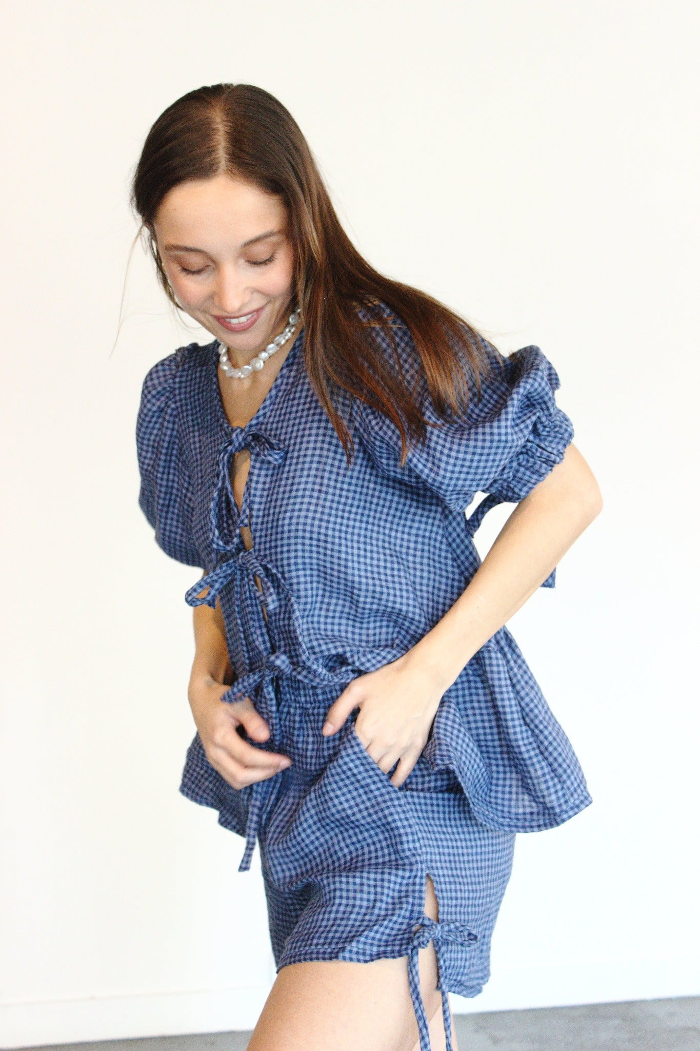 Gabbie Shorts in Blue Gingham