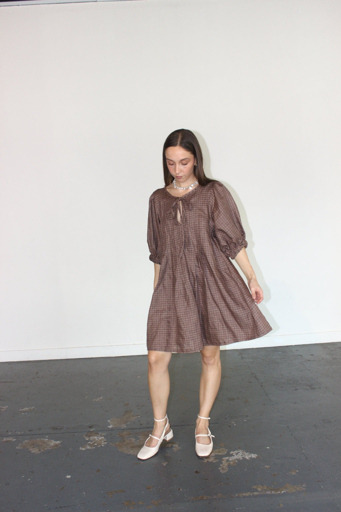 Palma Mini Dress in Brown Gingham