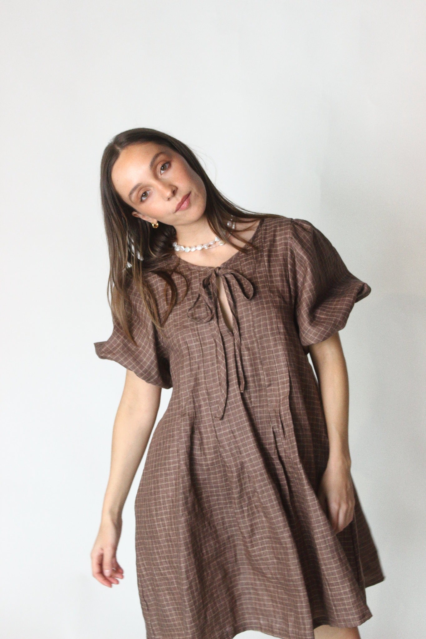 Palma Mini Dress in Brown Gingham