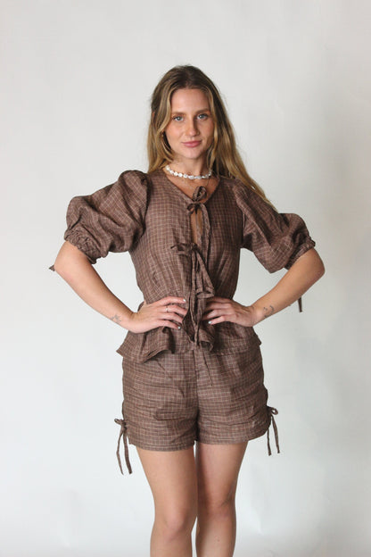 Gabbie Blouse in Brown Gingham