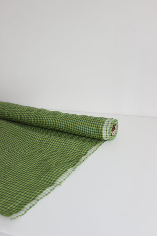 Green Gingham Check 100% Linen Fabric $38 p/m PREORDER