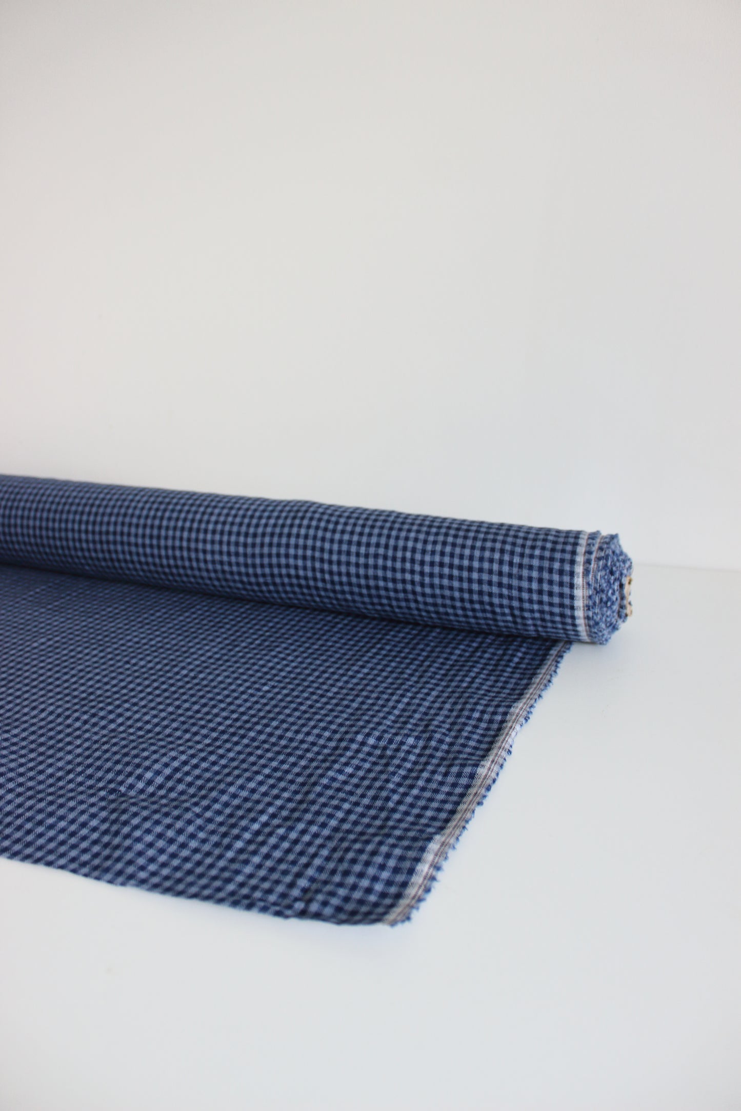 Blue Gingham Check 100% Linen Fabric $38 p/m PREORDER