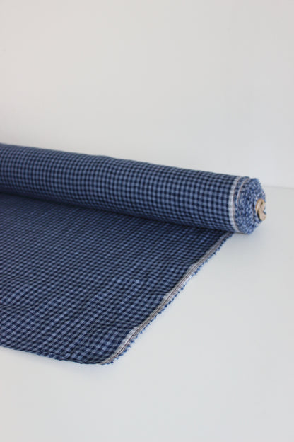 Blue Gingham Check 100% Linen Fabric $38 p/m PREORDER