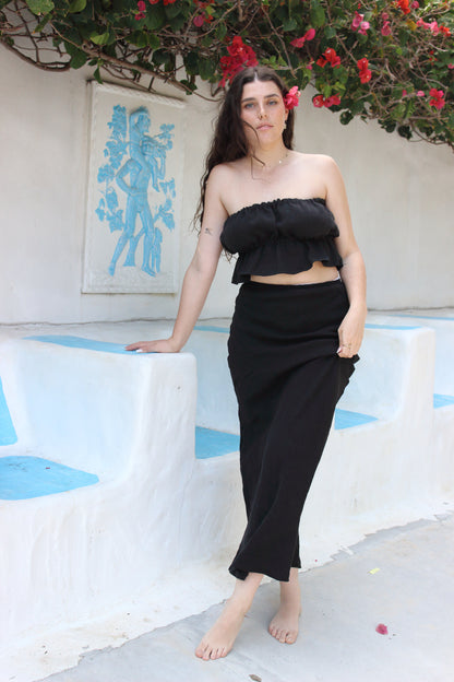 Cora Bias Cut Maxi Skirt in Black