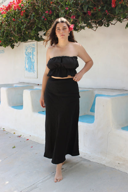 Cora Bias Cut Maxi Skirt in Black