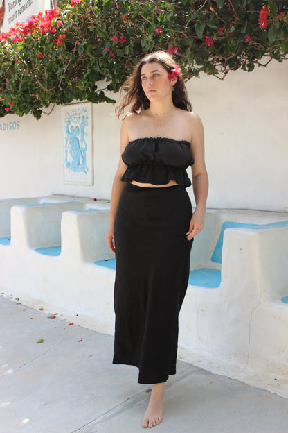 Cora Bias Cut Maxi Skirt in Black