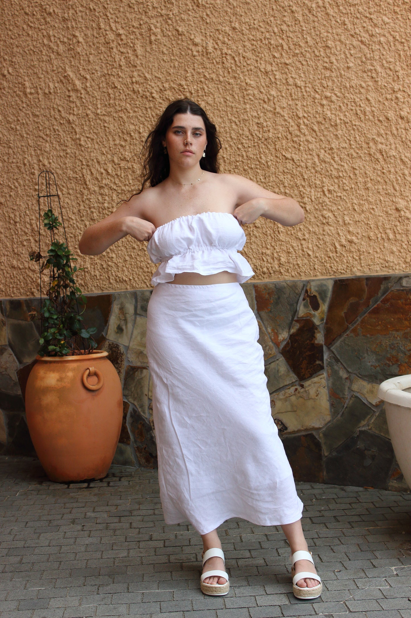Cora Bias Cut Maxi Skirt in White