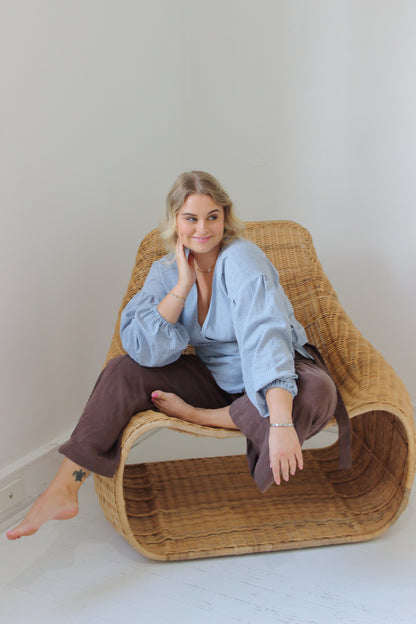 Charlie Wrap Top in Baby Blue Check