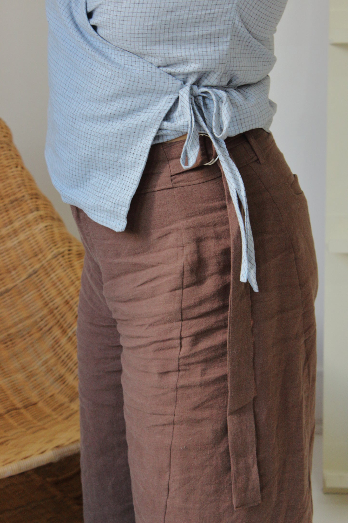 Charlie Wrap Top in Baby Blue Check