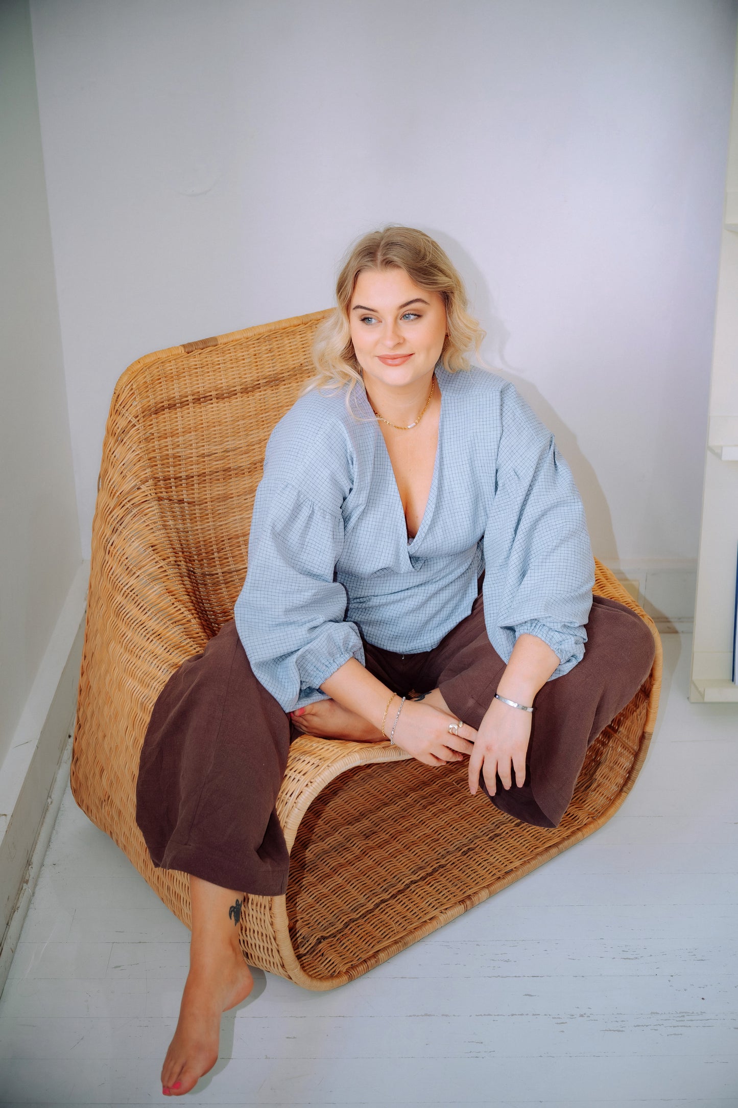 Charlie Wrap Top in Baby Blue Check