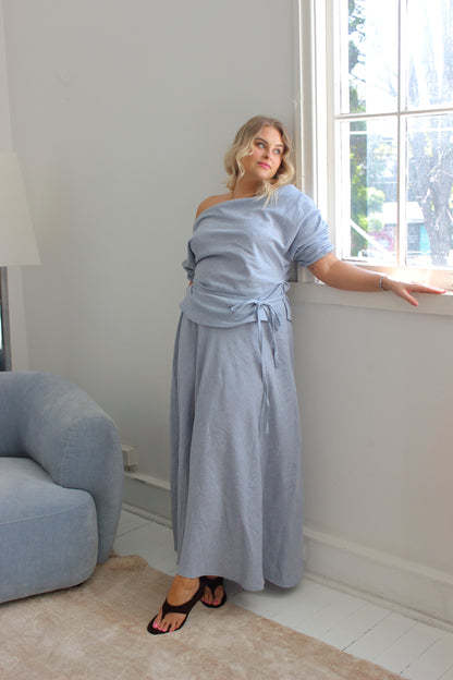 Alice Bias Cut Skirt in Baby Blue Check