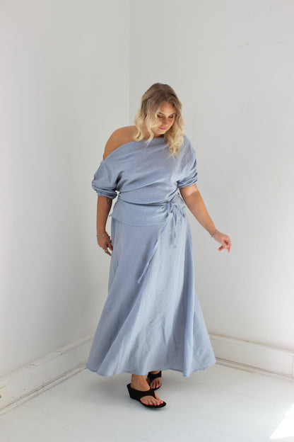 Alice Bias Cut Skirt in Baby Blue Check