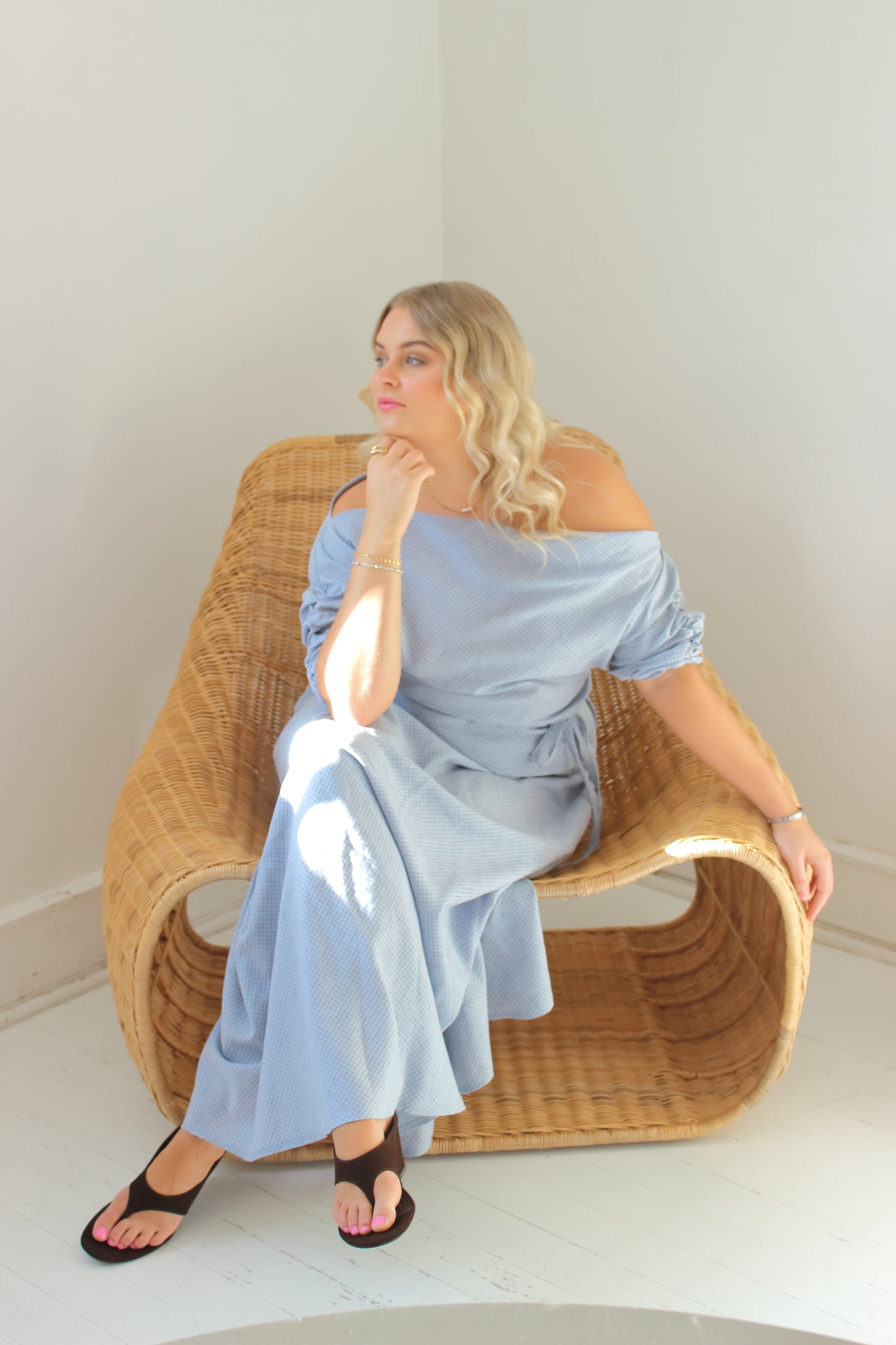 Alice Bias Cut Skirt in Baby Blue Check
