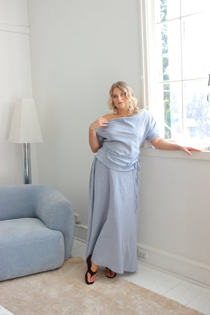 Alice Bias Cut Skirt in Baby Blue Check