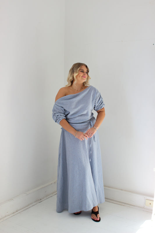 Alice Bias Cut Skirt in Baby Blue Check