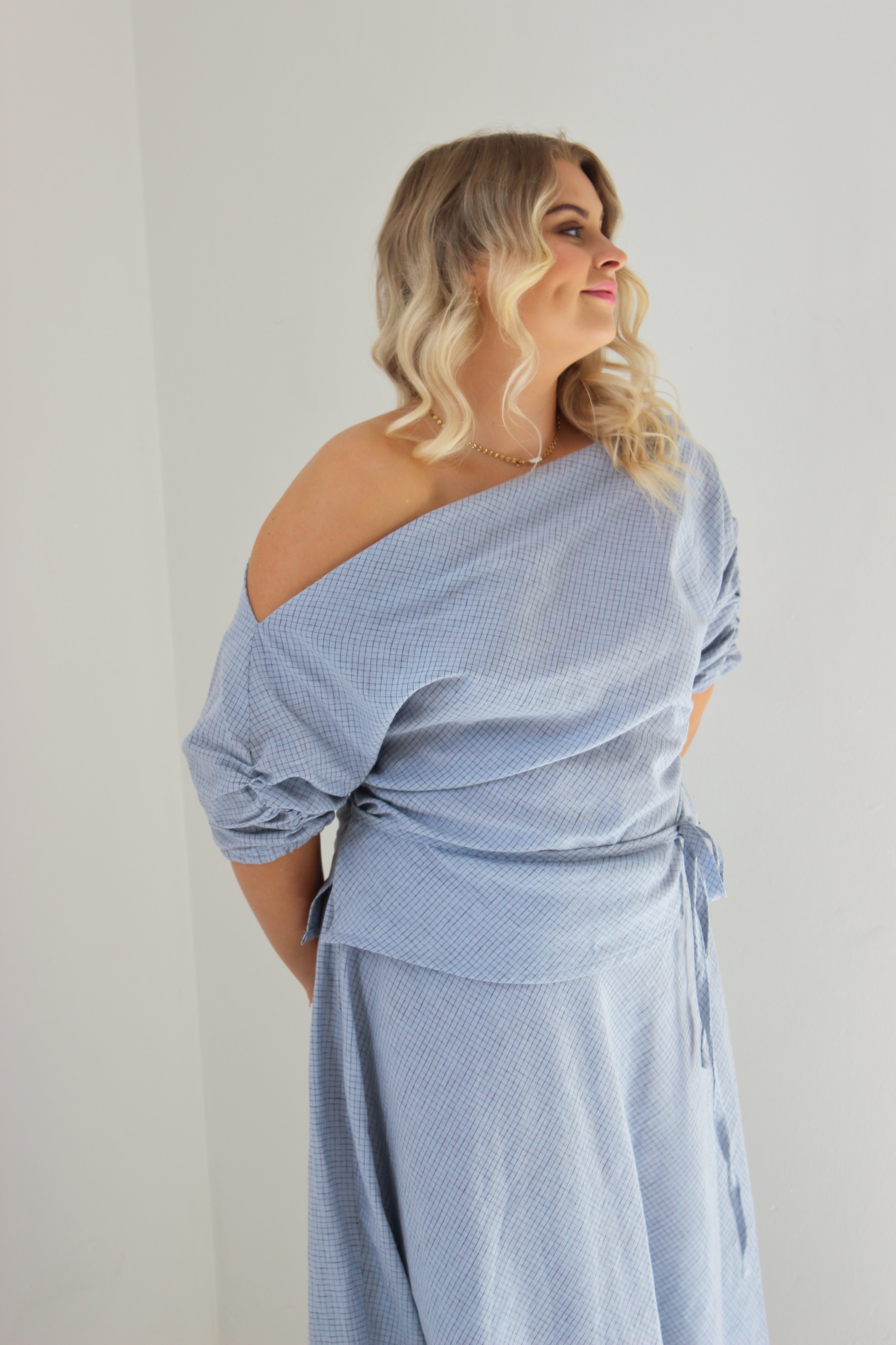 Alice Top in Baby Blue Check – In May