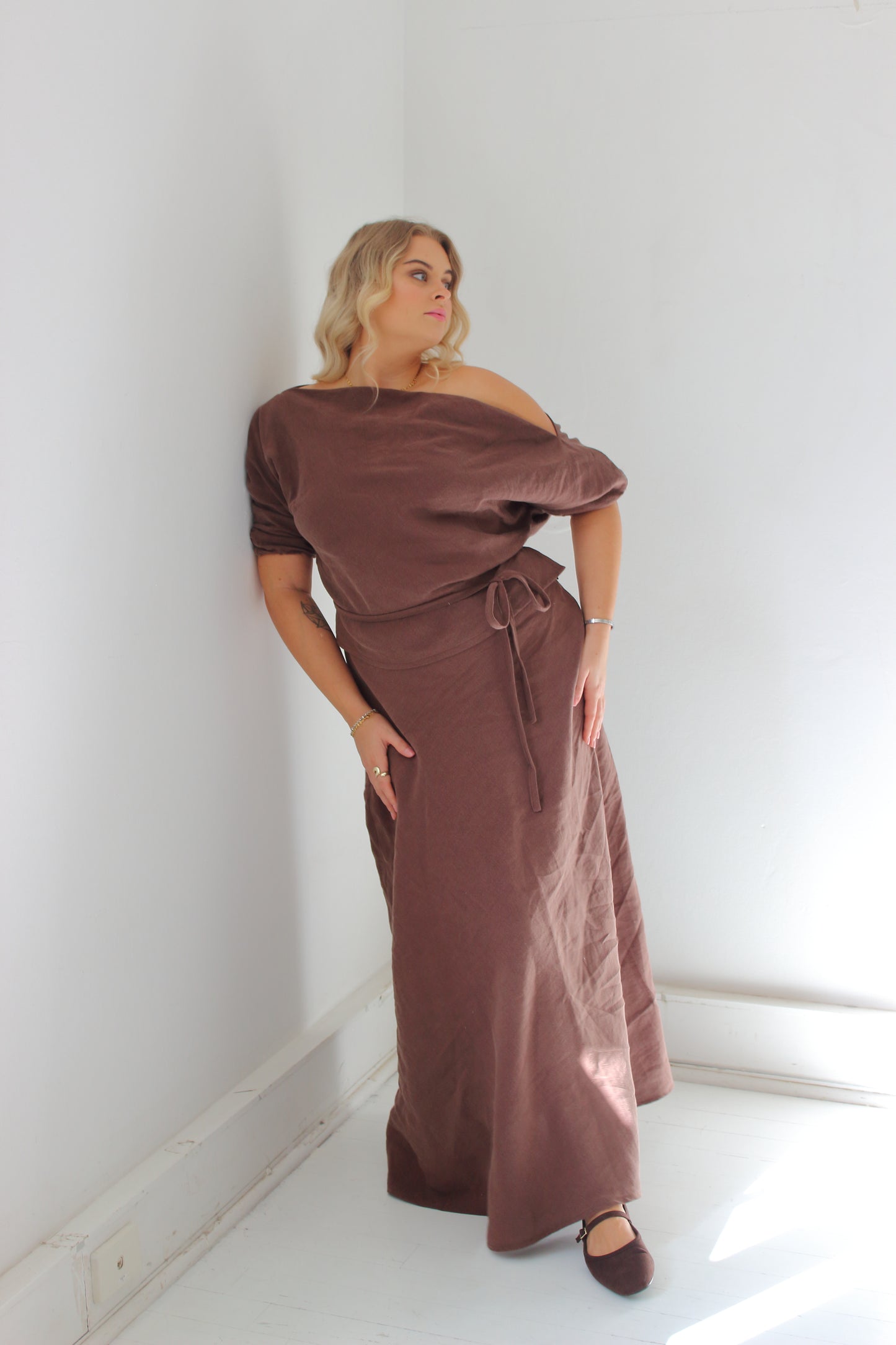 Alice Bias Cut Skirt in Mocha
