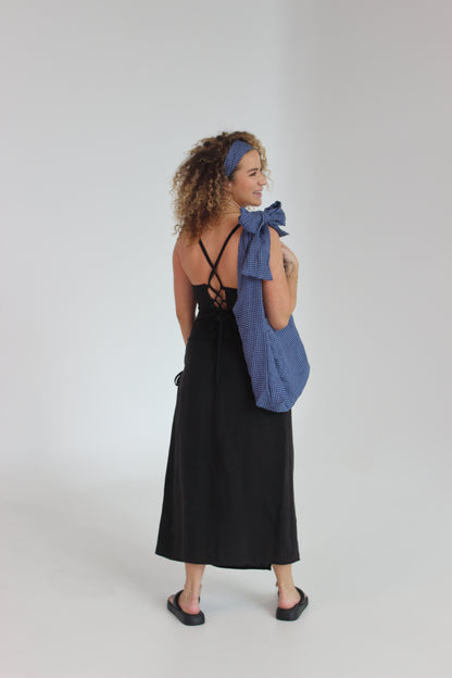 Patchwork Bow Tote Bag in Blue Gingham