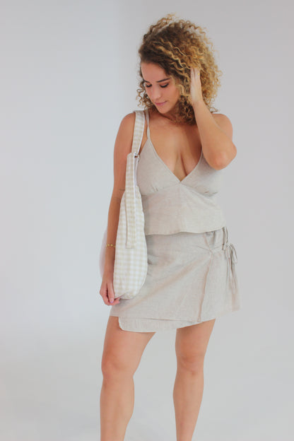 What's Left Bag in Beige Striped Gingham